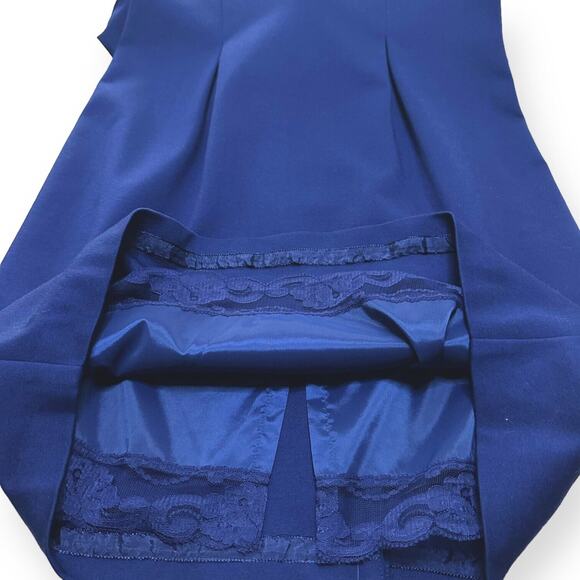 New $248 TRINA TURK Rosette Ruffle Blue Dress Pleated Sheath Career Wedding 10 - Picture 8 of 11